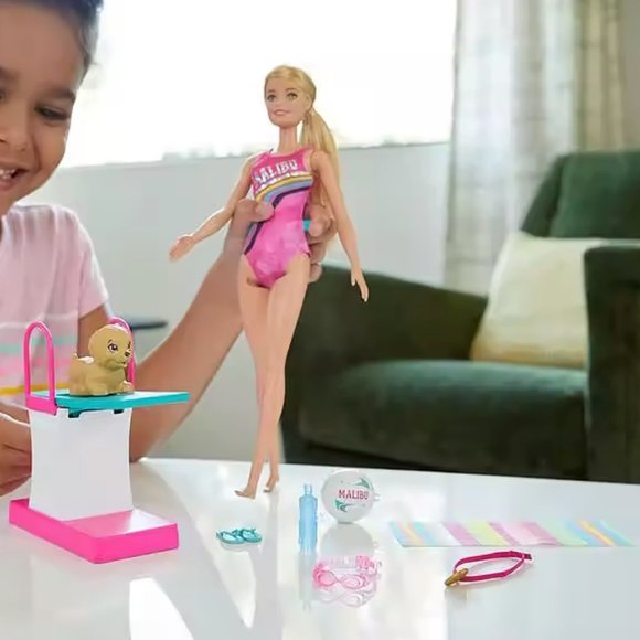 Barbie Dreamhouse Adventures Swim 'n Dive Doll w/ Diving Board, Puppy & More - Picture 4 of 5